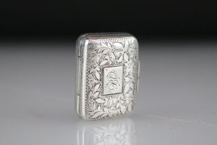 George III silver vinaigrette, engraved foliate scroll decorated case, engraved initials to the