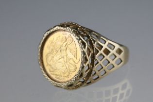 Isle of Man 1/20 oz Angel coin ring, Elizabeth II 1989,9ct gold mount, ring size O