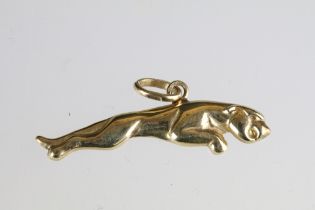 9ct yellow gold Jaguar pendant, modelled as the Jaguar car mascot, length approx 4cm