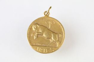 9ct yellow gold zodiac Aries pendant, signed and stamped P Vincze, London 1962, diameter approx 21mm