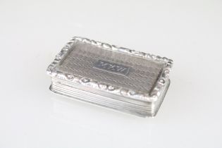 Early Victorian silver vinaigrette, cast rose bud border in relief, repeating zigzag design to the