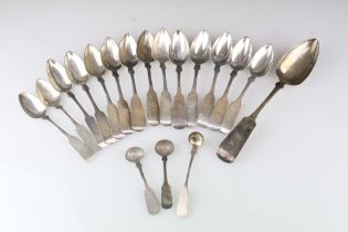 Collection of 19th Century American white metal flatware to include a set of twelve fiddle pattern