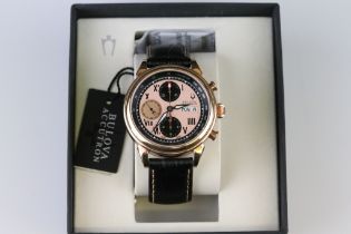 Bulova Accutron Gents watch, no. C999285 A9, three subsidiary dials, date aperture, pink dial,