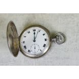Silver full hunter top wind pocket watch, engine turned decoration, vacant cartouche to the