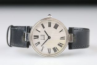 Dunhill chronometer silver cased gents wristwatch, engine turned silvered dial, black Roman numerals