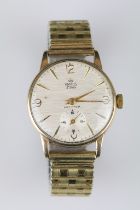 Smiths 9ct gold cased Gents wristwatch, textured dial and seconds dial, gold Arabic and baton