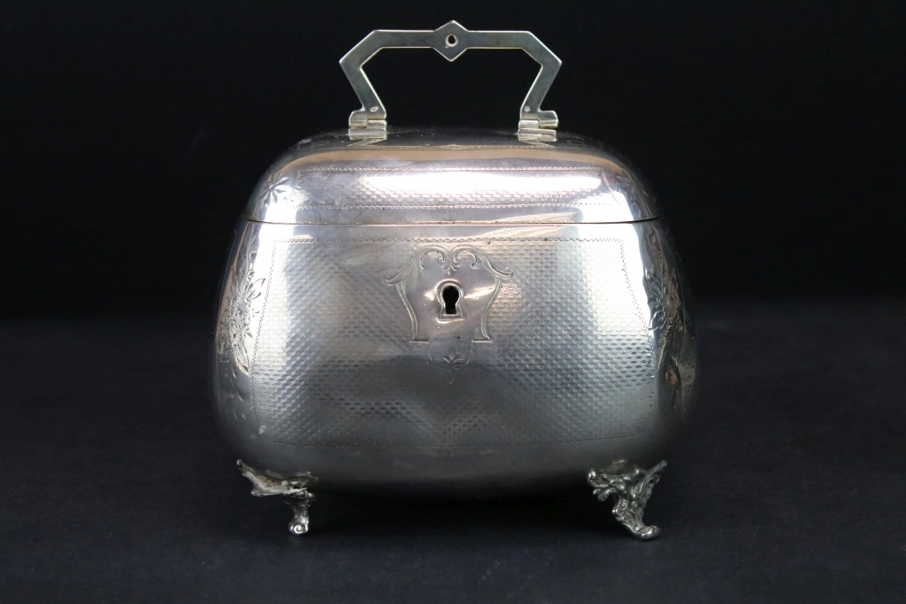 Late 19th Century Austro Hungarian silver tea caddy of bombe form. The caddy having milled panels