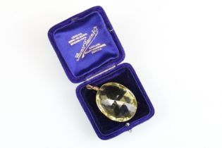 Early 20th century large citrine pendant, oval briolette-cut citrine, dimensions approx 4 x 3 x 2cm,