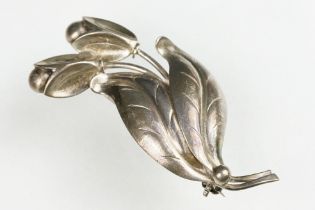 Hermann Siersbol Danish silver spray brooch, chased design, dimensions approx 5.5 x 2.5cm