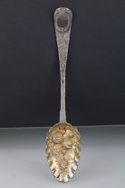 George II silver spoon with later repoussé berry decoration, makers Benjamin Cartwright I, London