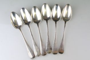 Set of six 800 continental silver spoons having round terminals. Each marked J Freuler, 0.800.