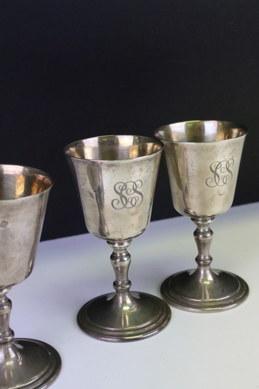 A set of four silver hallmarked goblets each having gilt interiors and raised on a knopped stem - Image 4 of 5