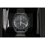 Swatch Omega Mission to Mercury from the MoonSwatch series bioceramic speedmaster watch, three black