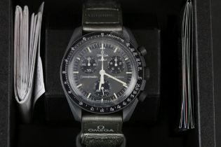 Swatch Omega Mission to Mercury from the MoonSwatch series bioceramic speedmaster watch, three black