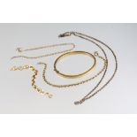 Group of 9ct gold chain pieces to include two rope twist examples (hallmarked to jump links), and an