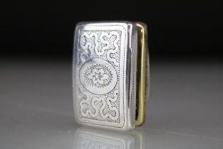 George III silver vinaigrette, engraved flower to the centre, dot decoration, gilt lined interior,