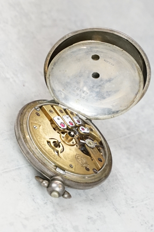 K Serkisoff & Co Constantinople 800 grade silver full hunter pocket watch, white enamel dial and - Image 8 of 9
