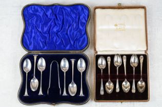 Two cased sets of fully hallmarked sterling silver tea spoons.