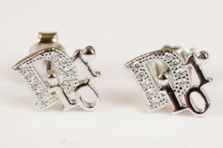 Pair of Silver and CZ Christian Dior style Stud Earrings