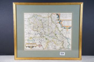 17th / 18th century Christopher Saxton and William Kip map of Northamptonshire, 28.5cm x 36cm,