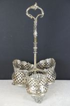 19th century Silver Plated Three Bottle Wine Carrier, approx 40cm tall