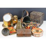 Assorted tins and collectables to include a Huntley & Palmers tin in the form of a stack of books,
