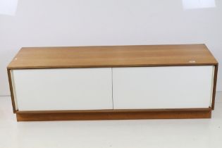 Mid century Retro G-Plan Teak Low Sideboard with two white sliding doors, 153cm long x 46cm deep x