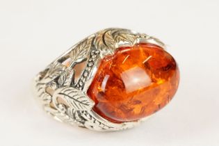 Silver and Amber Ring