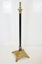 Brass Corinthian Column Standard Lamp with black metal ribbed column and stepped square base with