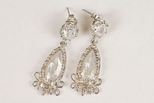 Pair of Silver Pear Shaped Crystal Drop Earrings