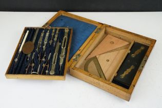 An antique draftsmans set within fitted wooden case.