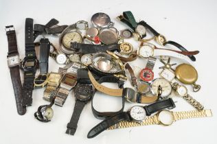 A collection of mixed ladies and gents wristwatches and pocket watches to include Sekonda and