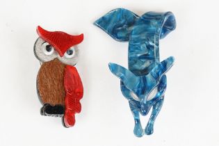 Two Lea Stein style Brooches in the form of a Fox and an Owl