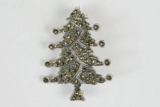 Silver and Marcasite Xmas Tree Brooch