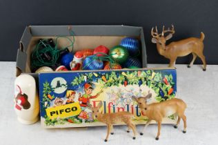 Collection of Christmas decorations to include Pifco ' Elfinlites ' vintage Christmas lights (