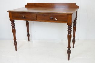 Victorian Mahogany Side Table with two drawers raised on turned legs, 109cm long x 56cm deep x