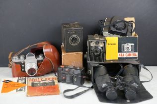 Group of five cameras to include an Edixa Reflex (with 1:2.8 / 50 lens), Rex box camera, Kodak