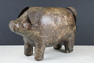 Omersa Liberty's leather pig ornament, with tag. (Measures approx 22cm snout-to-tail)