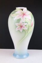 Franz Porcelain Rose Moss Flower Vase, XP1820, of baluster form, boxed. Measures approx 36cm tall