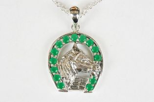 Silver Emerald set Horse Shoe Pendant Necklace