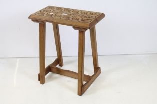 Rustic Pine Stool with carved top, 48cm wide x 57cm high