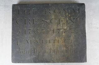 Slate panel with double-sided inscription, 'The Royal Crescent 1767 . 1775 L'architect John Wood The