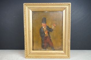 18th / 19th century man with clay pipe and tankard, oil on panel, 25cm x 19cm, gilt framed