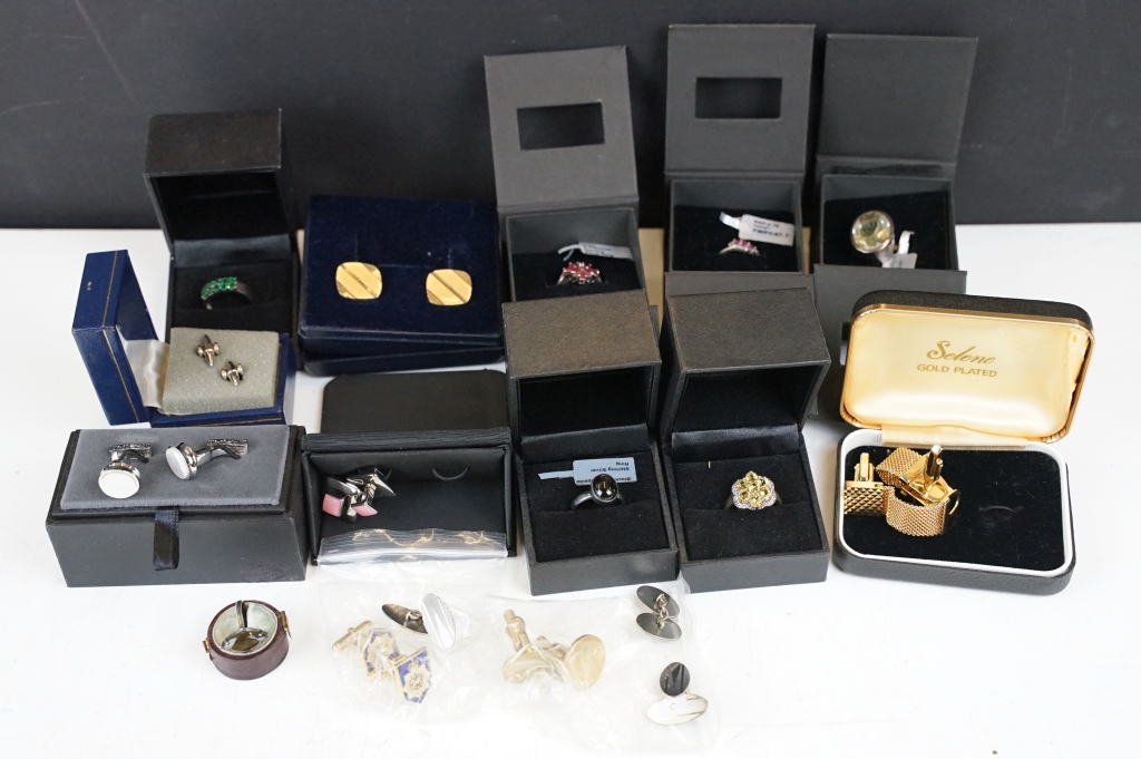A collection of mainly contemporary cufflinks and costume jewellery.