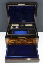 19th Century coromandel vanity box, the lid opening to a fitted interior with lift-out trat and