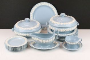 Wedgwood Embossed Queens Ware dinner service to include 8 dinner plates, 8 lunch plates, 2 tureens &