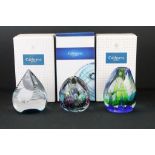 Three Caithness paperweights to include Pagoda Orchid (69/250), Aquanova by Sarah Peterson (1/1) and