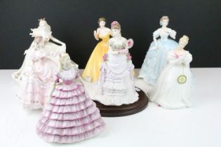 Seven porcelain lady figurines to include 3 x Royal Worcester (A Royal Presentation ltd edn, The