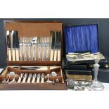 A collection of mixed cased silver plate to include cutlery, teaspoons, salts....etc..