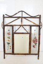 Victorian Bamboo Hall Mirror with Shelf, the central mirror flanked either side by two opaque